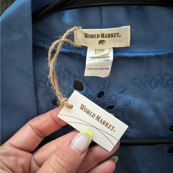 NWT World Market Blue Eyelet Embroidered Kimono - Picture 10 of 10